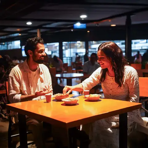 Enjoy Satvik vegetarian meals and snacks and coffee at the two restaurants on campus. 